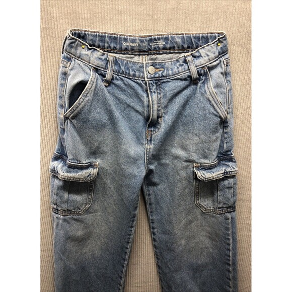 Old Navy Unisex Denim Jeans Size 14 Baggy Wide Leg Built In Tough Cargo Pocket - Picture 1 of 16